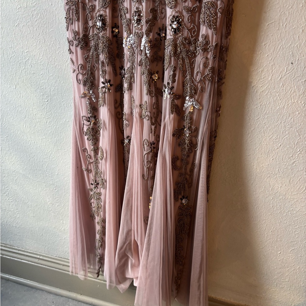 Adrianna Papell Blush Pink Beaded Backless Evening Gown - Picture 5 of 10
